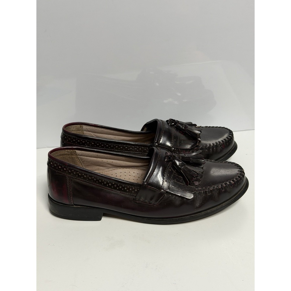 BASS Men's Loafers US Size 9W Black 100% Leather Tassel Slip-On Burgundy C-4